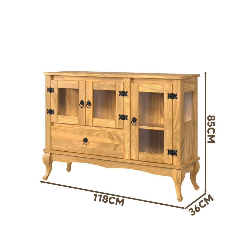 Miniatura Balcão Rústico Madeira Maciça 3 Portas Vidro Lateral Mel D125vl Shop Jm