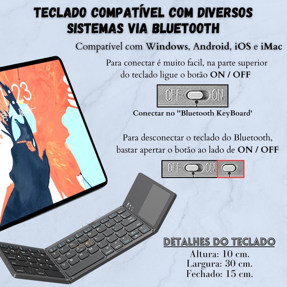 Miniatura Teclado Touchpad Sem Fio Dobrável Bluetooth Para Notebook Tv