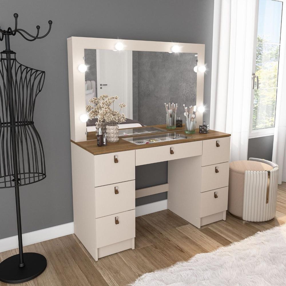 Miniatura Penteadeira Camarim com Espelho França Off White/Freijó