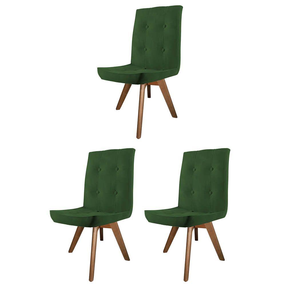 Miniatura Conjunto 03 Cadeira De Jantar Drop Com Botão Base Giratória Castanho Suede Verde