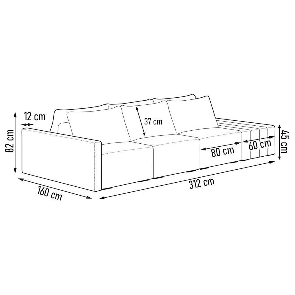 Sofá Ilha 3 Lugares Living 312cm Modulado Lary Veludo Azul Marinho K01 - D'rossi