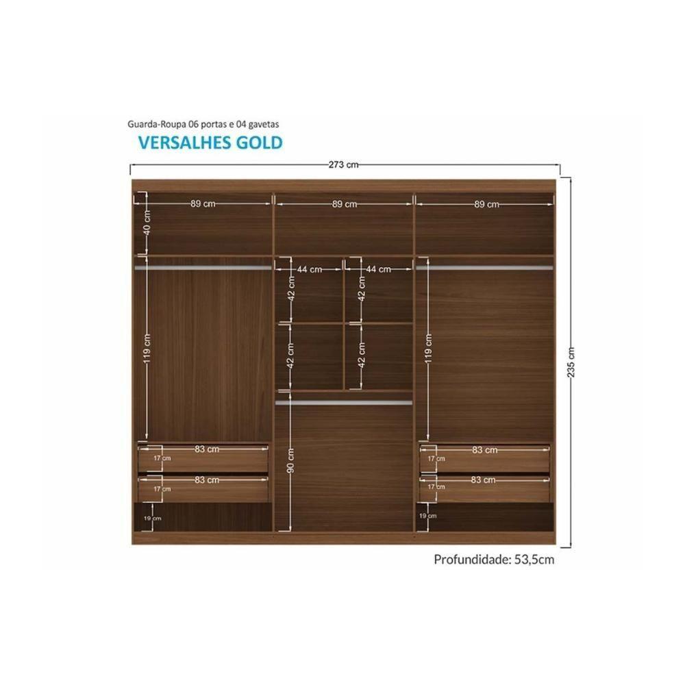 Miniatura Guarda Roupa Casal Versalhes Gold 6 Portas C/ Pés Jatoba - Santos Andirá