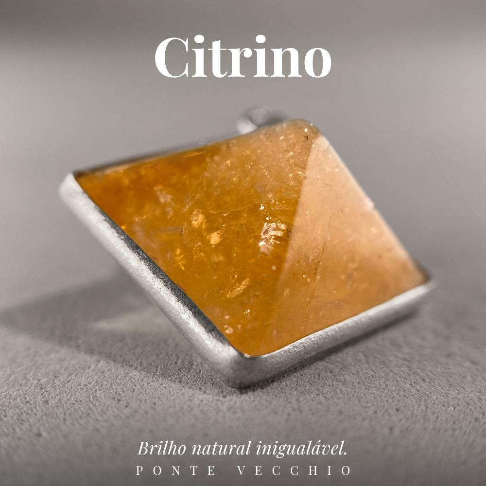 Miniatura Pingente Prata 925 Citrino Pirâmide Natural E Verdadeiro
