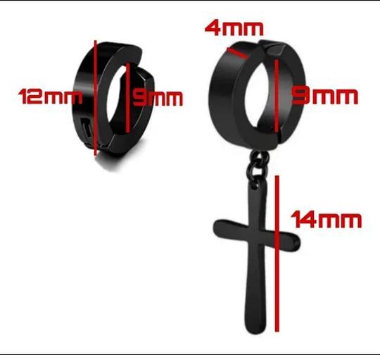 Miniatura Brincos Masculinos Argola Cruz Furo Preto