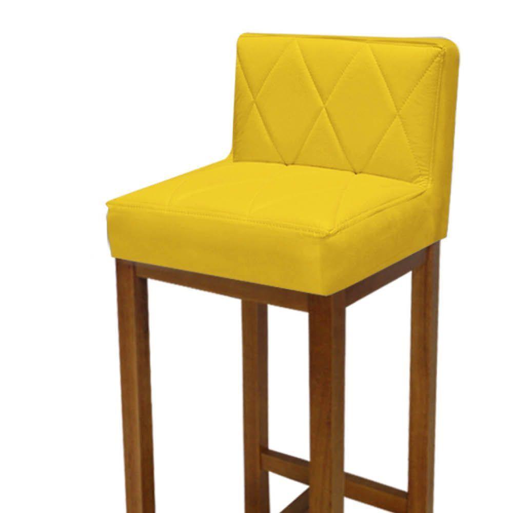 Miniatura Banqueta Alta Com Encosto Loren Cozinha Balcão Bistrô Base Madeira Rústico Suede Amarelo