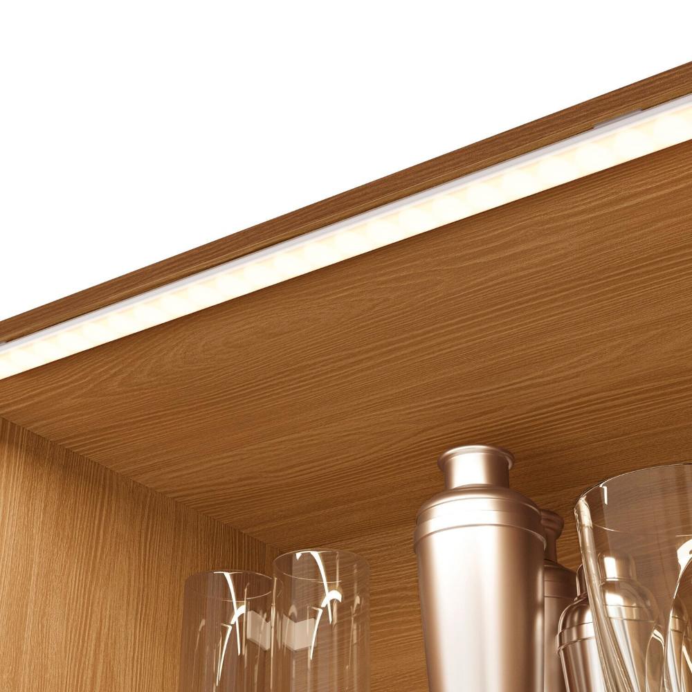 Cristaleira 4 Portas com Vidro e Led 700mm de Madeira Canela