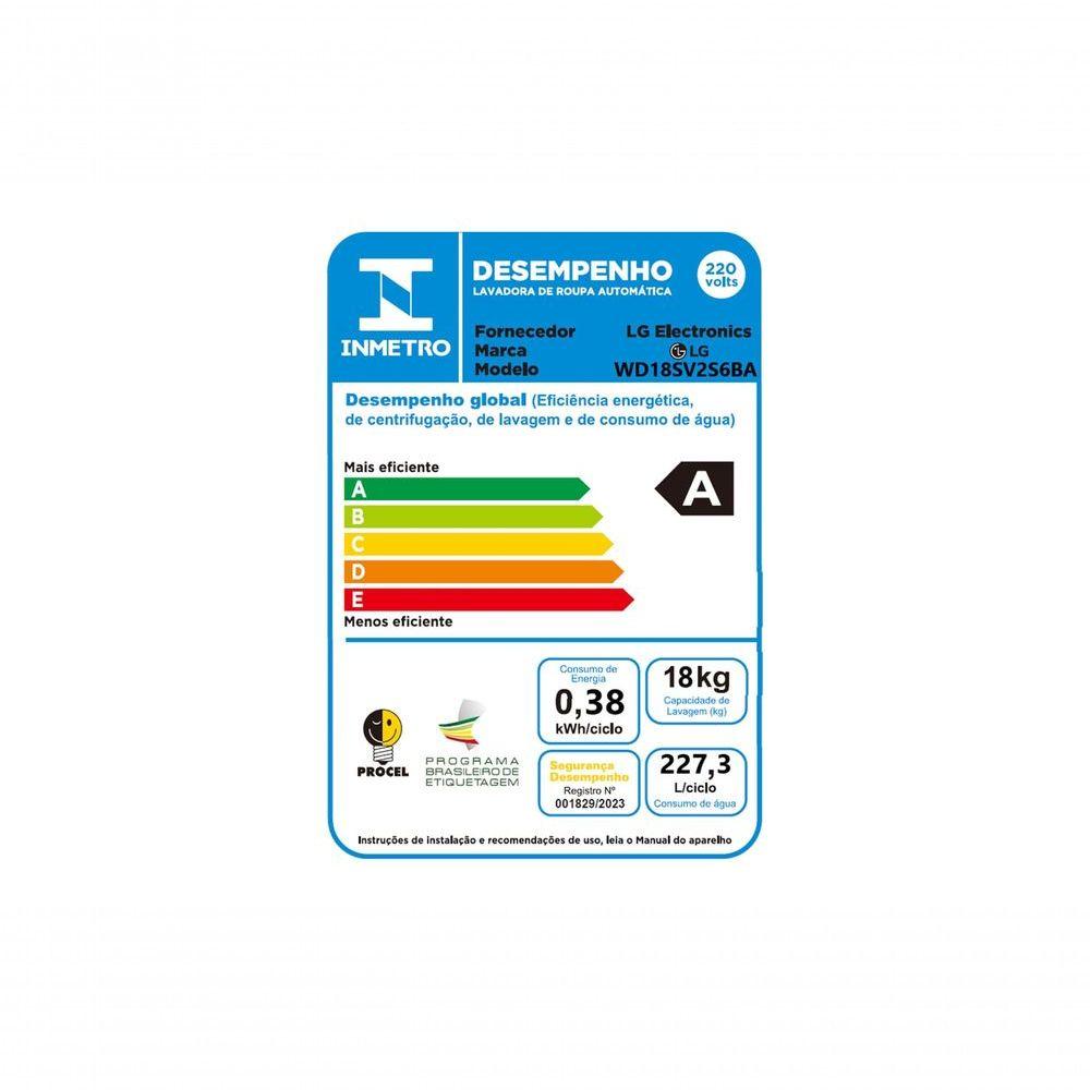 Lava e Seca LG Smart 18kg Inox Look com Inteligência Artificial AIDD™ WD18SV2S6BA 220V