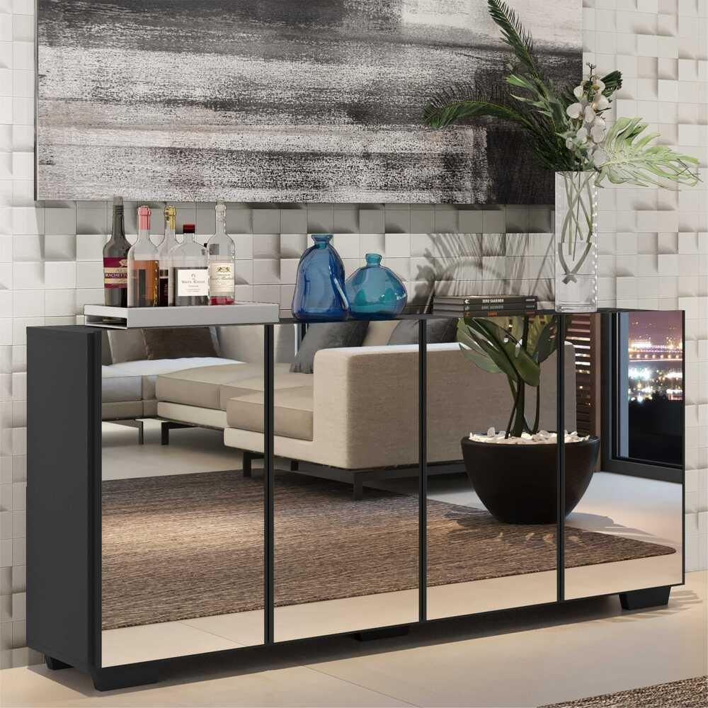 Aparador Buffet 2 Portas Com Espelho Vegas V3614 Preto