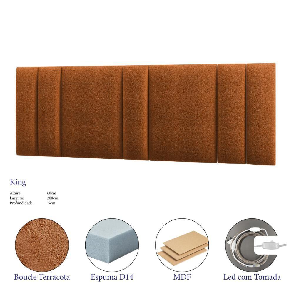 Miniatura Cabeceira King Estofada Com Led Boucle Teracota