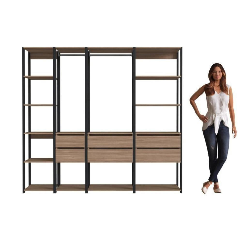 Miniatura Guarda Roupa Closet 4 Peças com 2 Cabideiros 6 Gavetas e 11 Nichos Easy Preto/Montana
