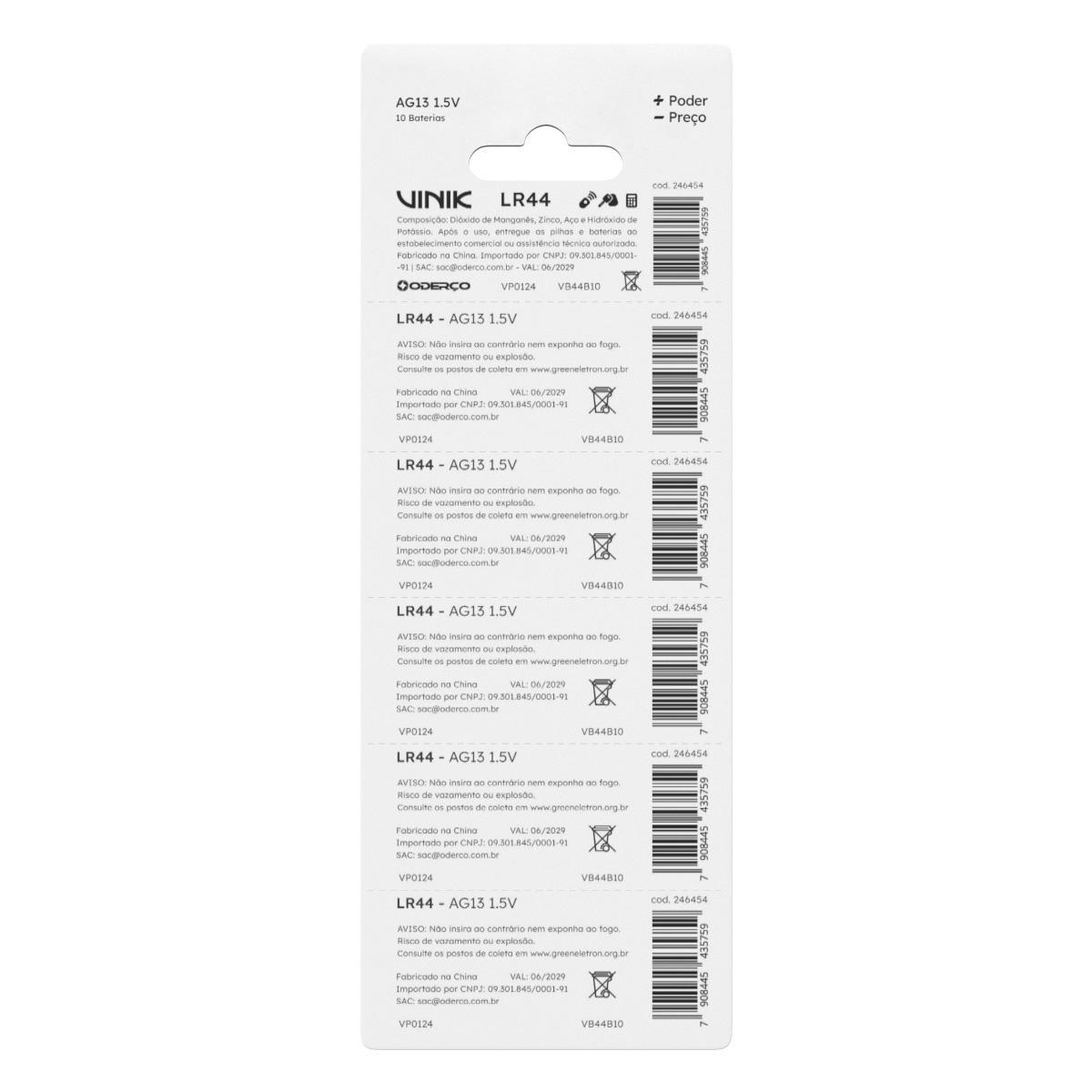 Bateria Alcalina Lr44 C/10 1.5V - Vb44B10