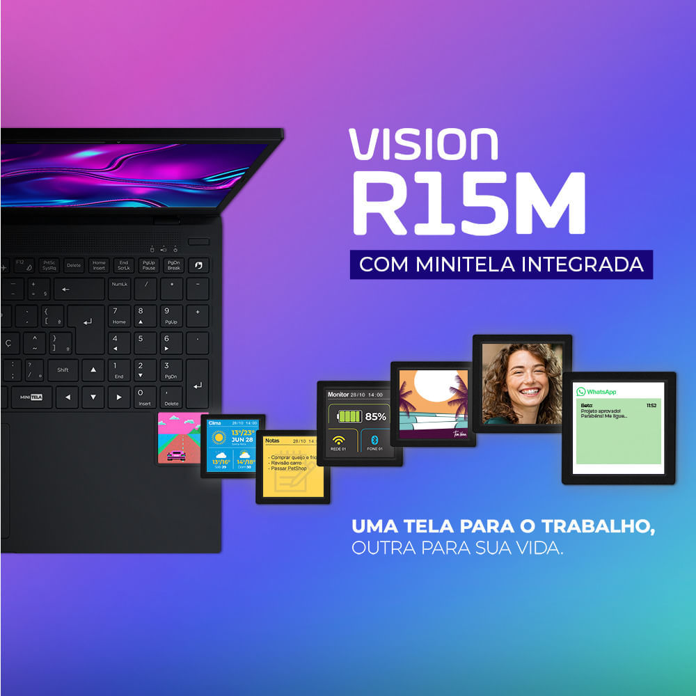 Notebook Positivo Vision R15M AMD® Ryzen 7-5825U Linux 8GB RAM 256GB SSD Wi-Fi 6 15” Full HD IPS - Minitela - Preto