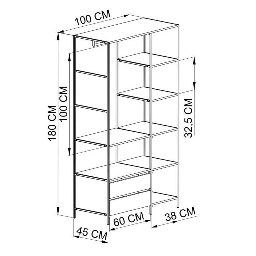 Quarto Estilo Industrial com Guarda Roupa Closet de 2 Gavetas  e  2 Mesas de Cabeceira com 1 Gaveta Mel / Grafite