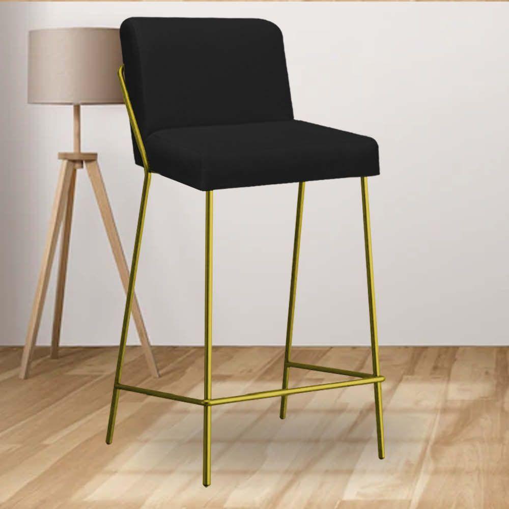 Miniatura Banqueta Alta Com Encosto Drika Industrial Cozinha Bistrô Ferro Dourado Sintético Preto