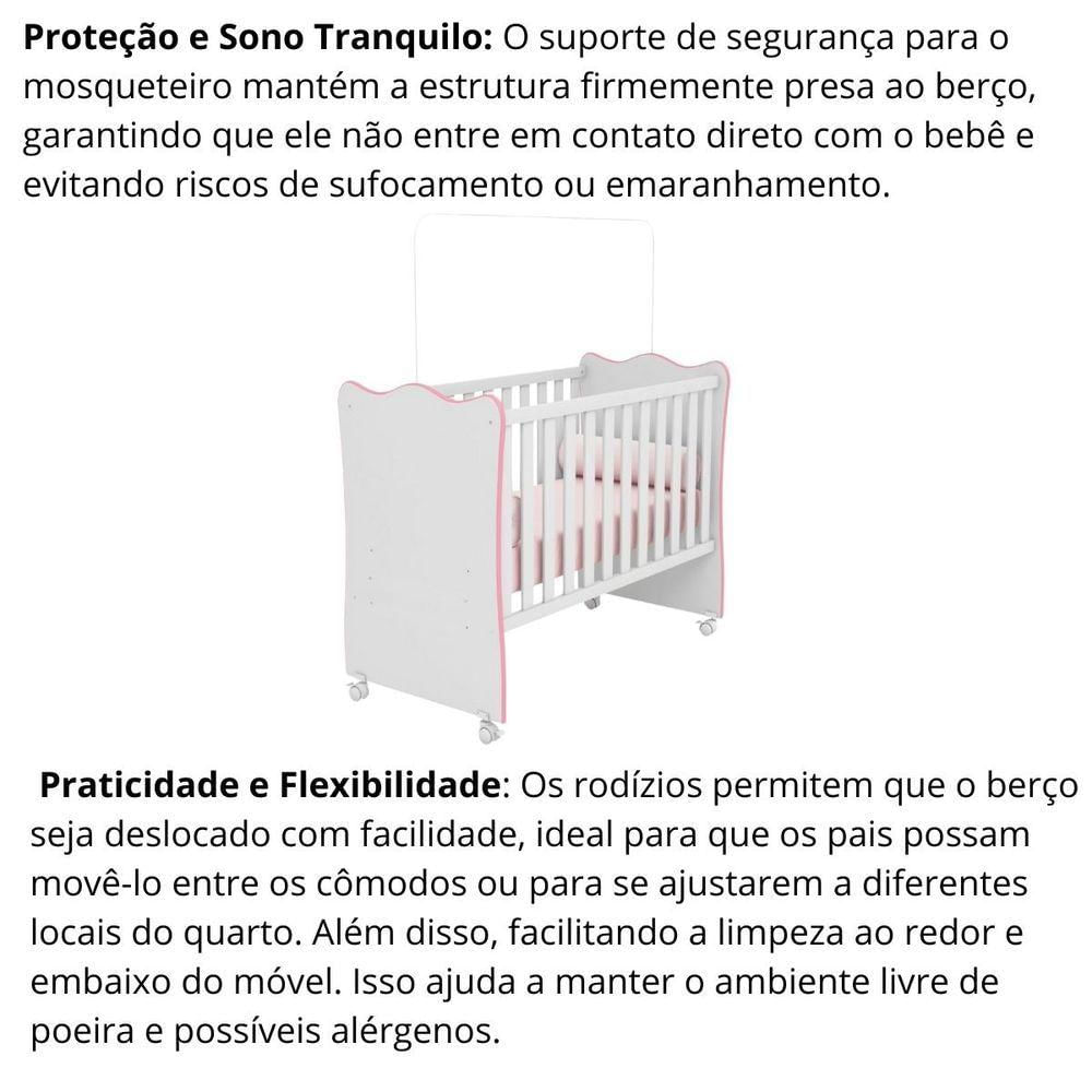 Berço De Bebê Com Rodinhas Para Quarto Infantil Doce Sonho branco Rosa