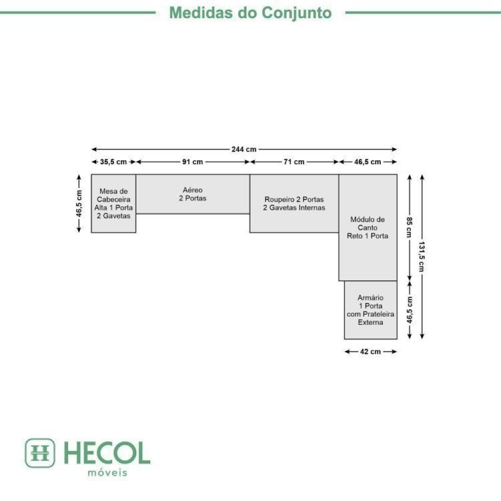 Miniatura Guardo Roupa Modulado 7 Portas 4 Gavetas 5 Peças Hecol Móveis Nogal/Grafite