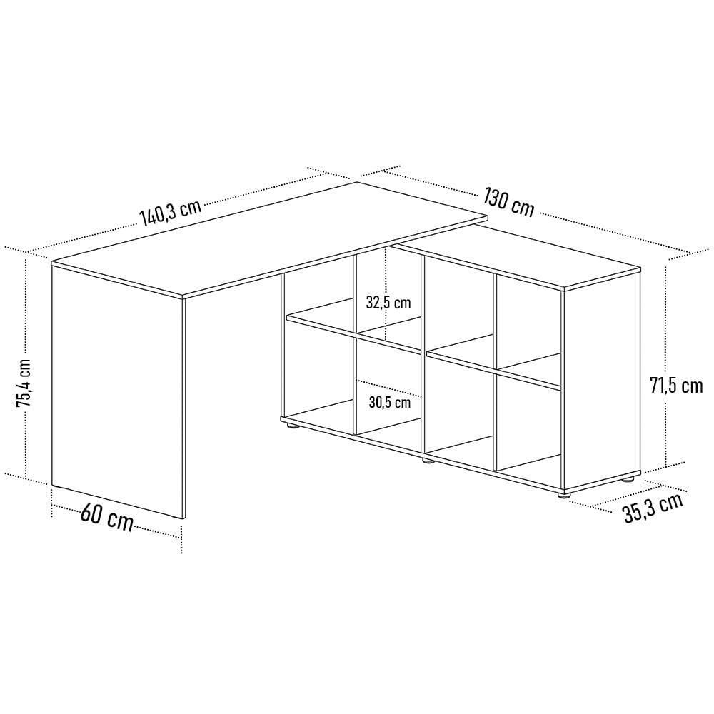 Miniatura Mesa Escrivaninha Em L 140x130cm 8 Nichos Eron A06 Branco - Mpozenato