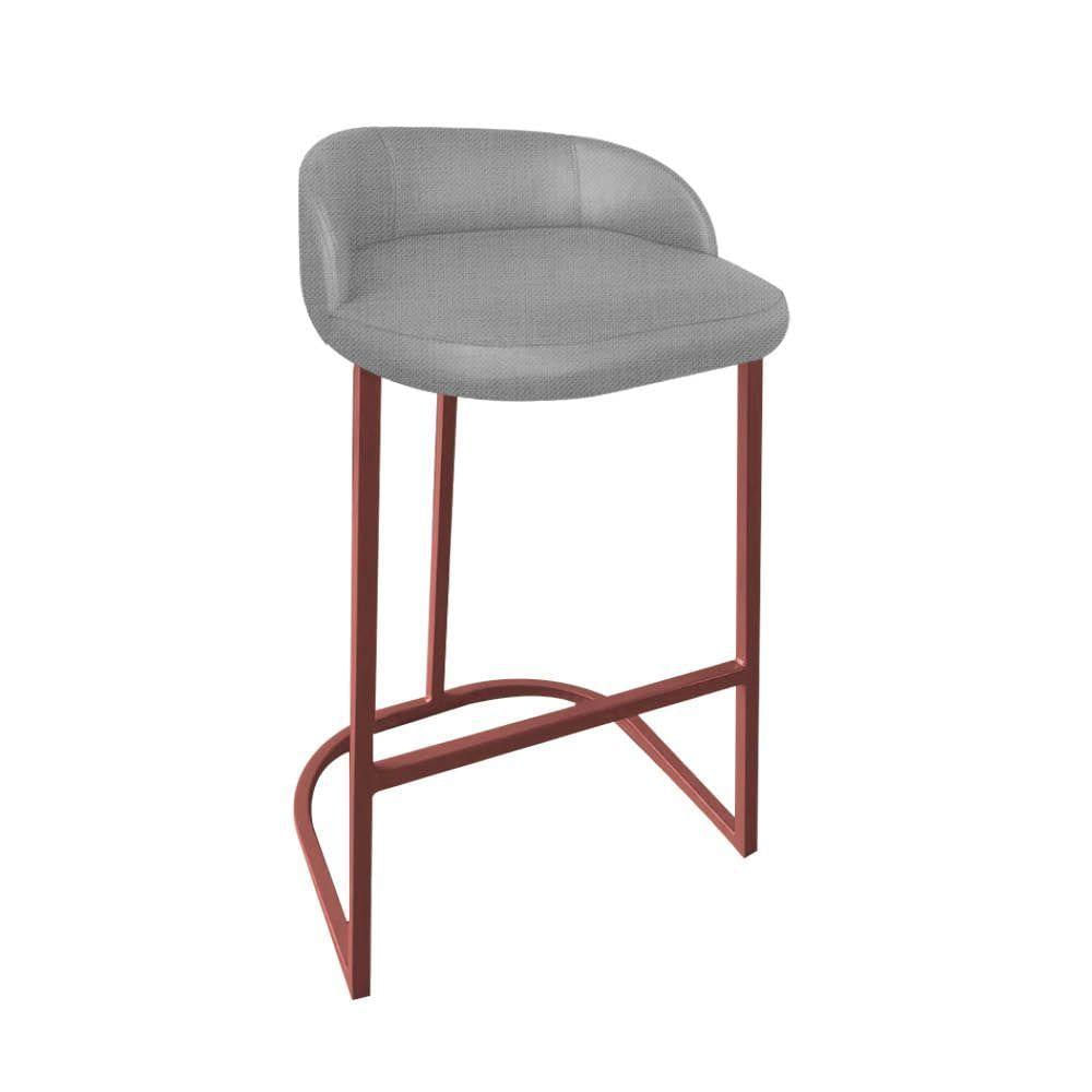 Miniatura Banqueta Betyna Com Encosto Alta Cozinha Bar Balcão Ferro Bronze Linho Cinza - Amey Decor