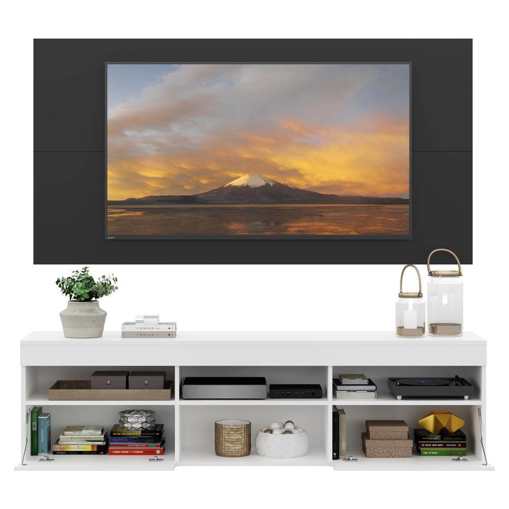 Miniatura Rack Com Painel Tv 65" Com 2 Portas Londres Multimóveis V3334 Branco/Preto Branco/Preto