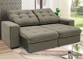 Sofá 3 Lugares Linoforte Benetton Retrátil e Reclinável, Revestido em Tecido Suede - 200cm de Largura Castanho