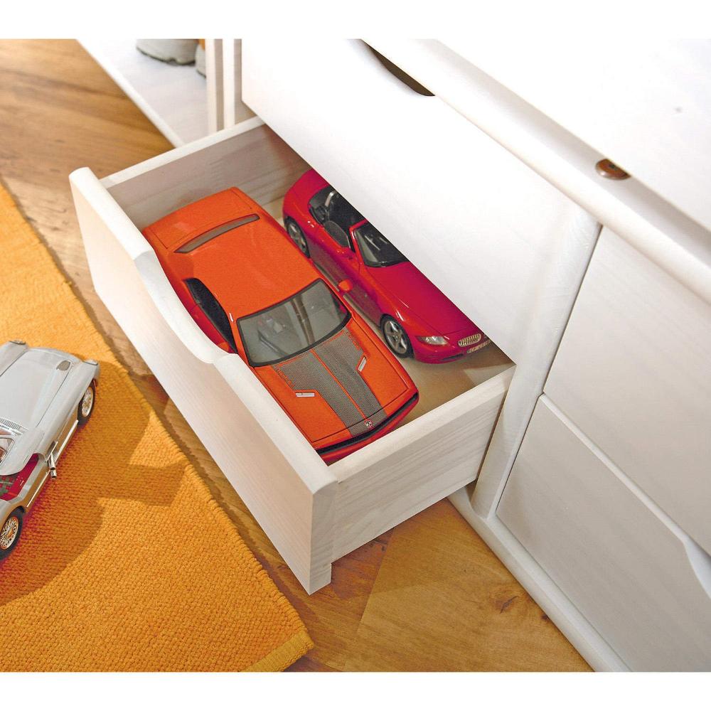 Cama Solteiro 5 Gavetas e Nicho Madeira Maciça Floro Inter Link Branco Lavado