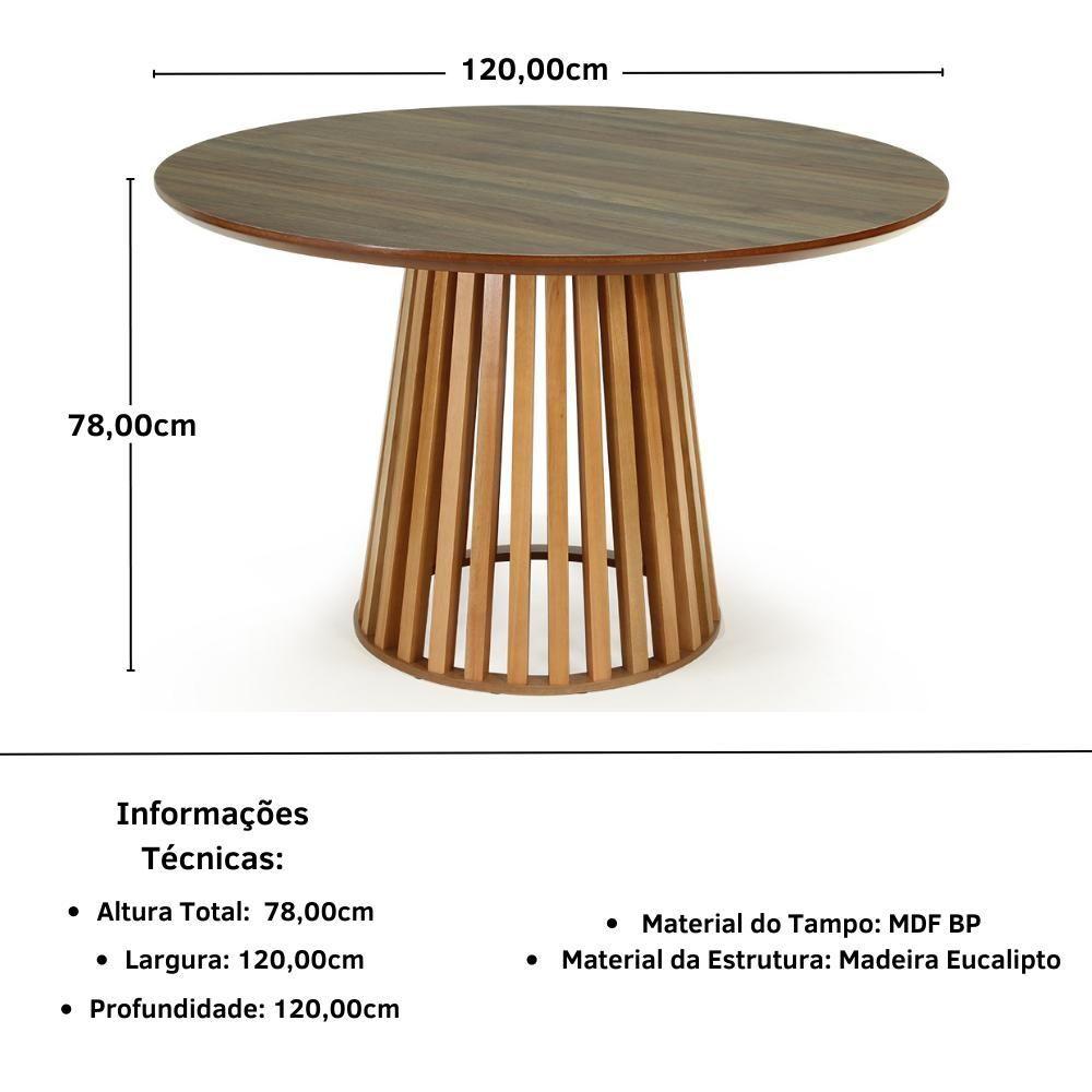 Conjunto Mesa De Jantar Redonda Luana Amadeirada Natural 120cm Com 4 Cadeiras Eames Eiffel - Turquesa