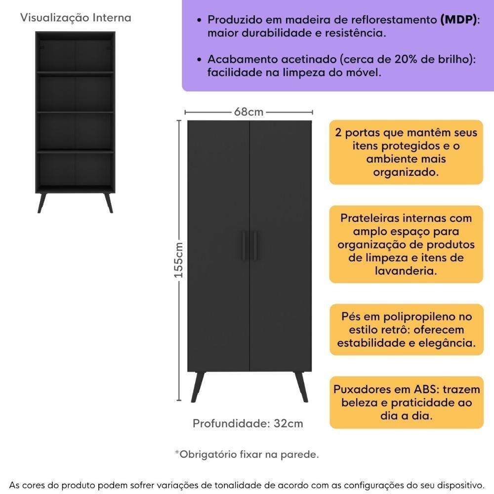 Miniatura Armário De Lavanderia Multiuso 2 Portas 68cm Retrô Urban Multimóveis Mp6038 Preto