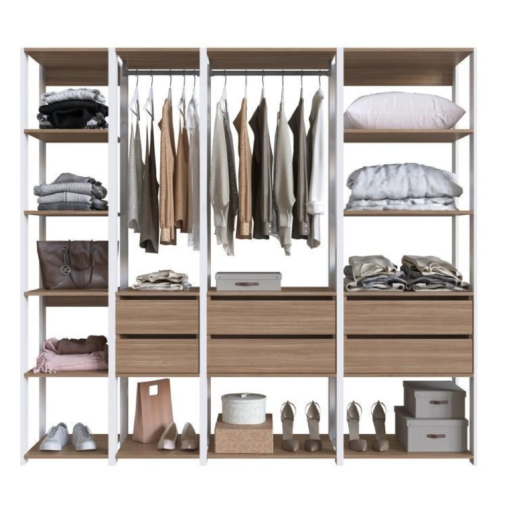 Miniatura Guarda Roupa Closet 4 Peças com 2 Cabideiros 6 Gavetas e 11 Nichos Easy Branco/Montana