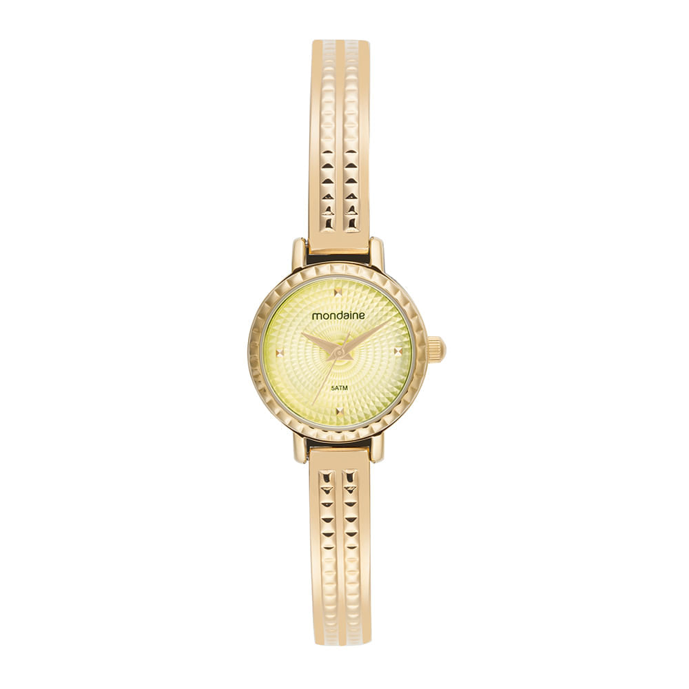 Miniatura Relógio Feminino Dourado Pequeno Bracelete com Textura Relógio Feminino Dourado Pulseira Rígida Texturizada