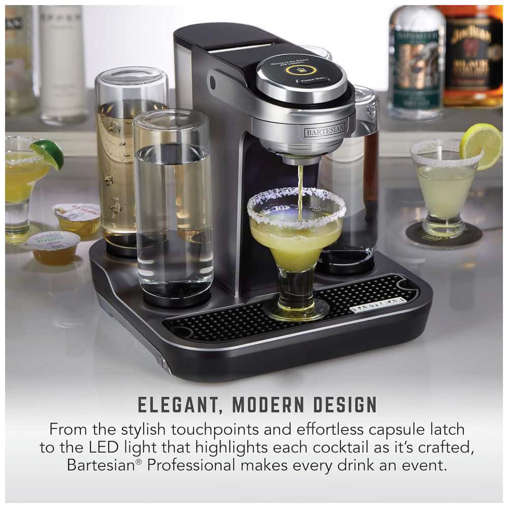 Miniatura Máquina de Coquetel Profissional, 5 Garrafas de Vidro Premium, Bartesian 55306, Cinza