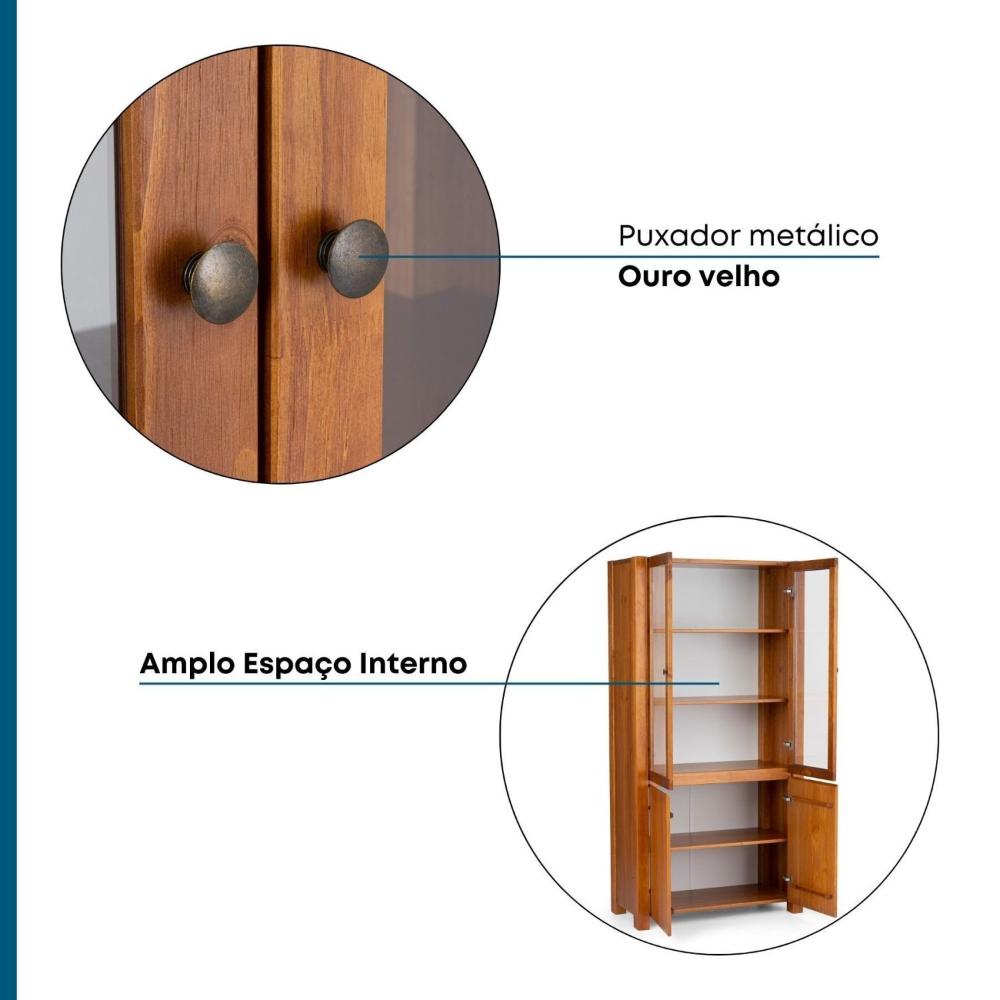 Cristaleira Madeira Maciça 2 Portas 4 Prateleiras Rinno Artemobili Garapa