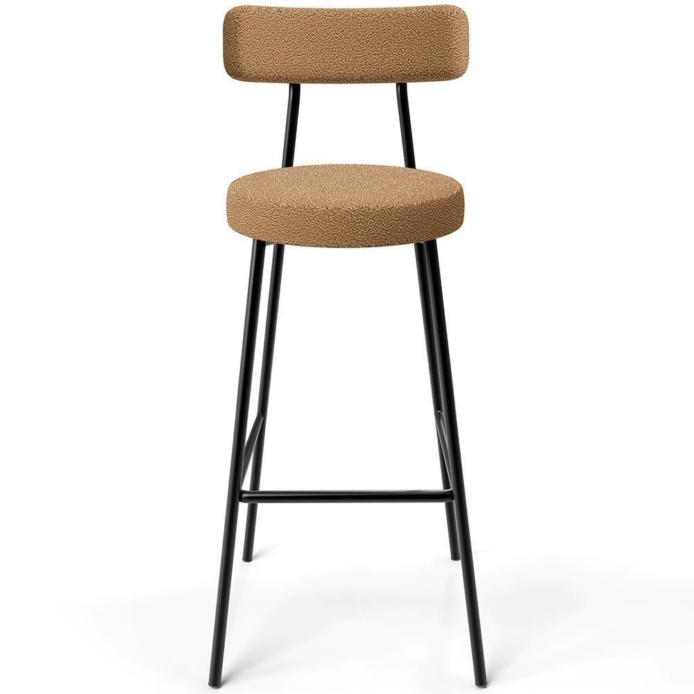 Miniatura Banqueta Alta Bar Cozinha Sala De Jantar Estrutura Em Aço Milão L02 Bouclê Mostarda