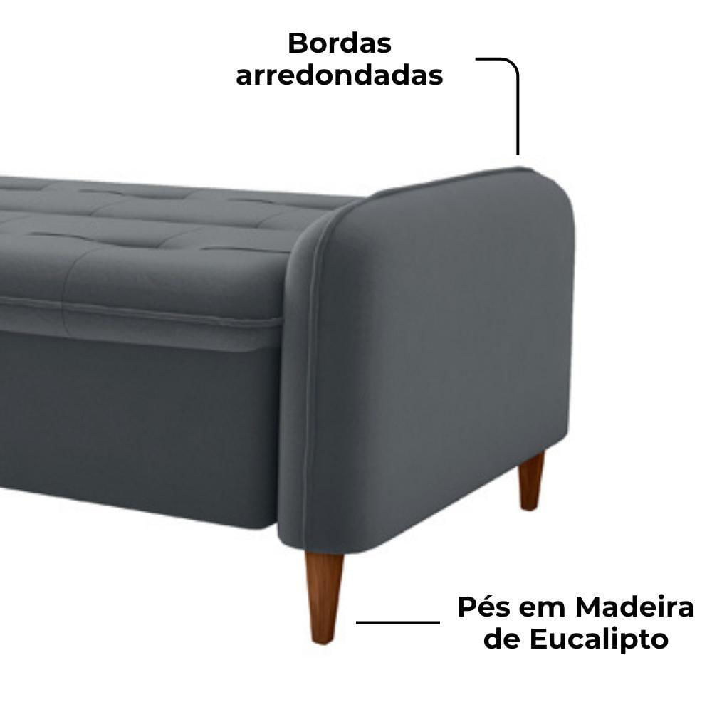 Miniatura Sofa Cama 2 Lugares 206cm Donna Veludo E425 Milani Store Cinza
