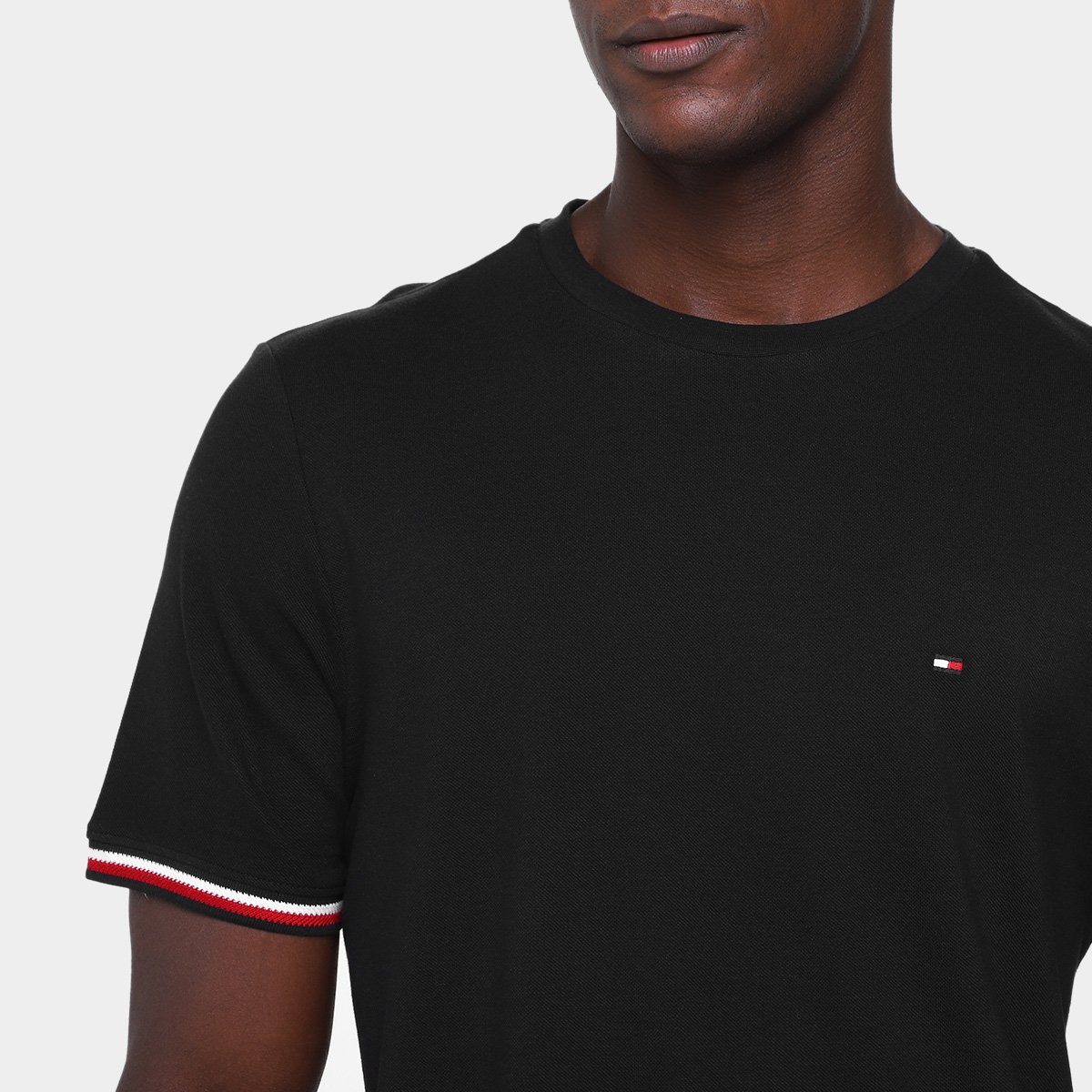 Miniatura Camiseta Tommy Hilfiger Global Stripe Cuff Masculina Preto - G