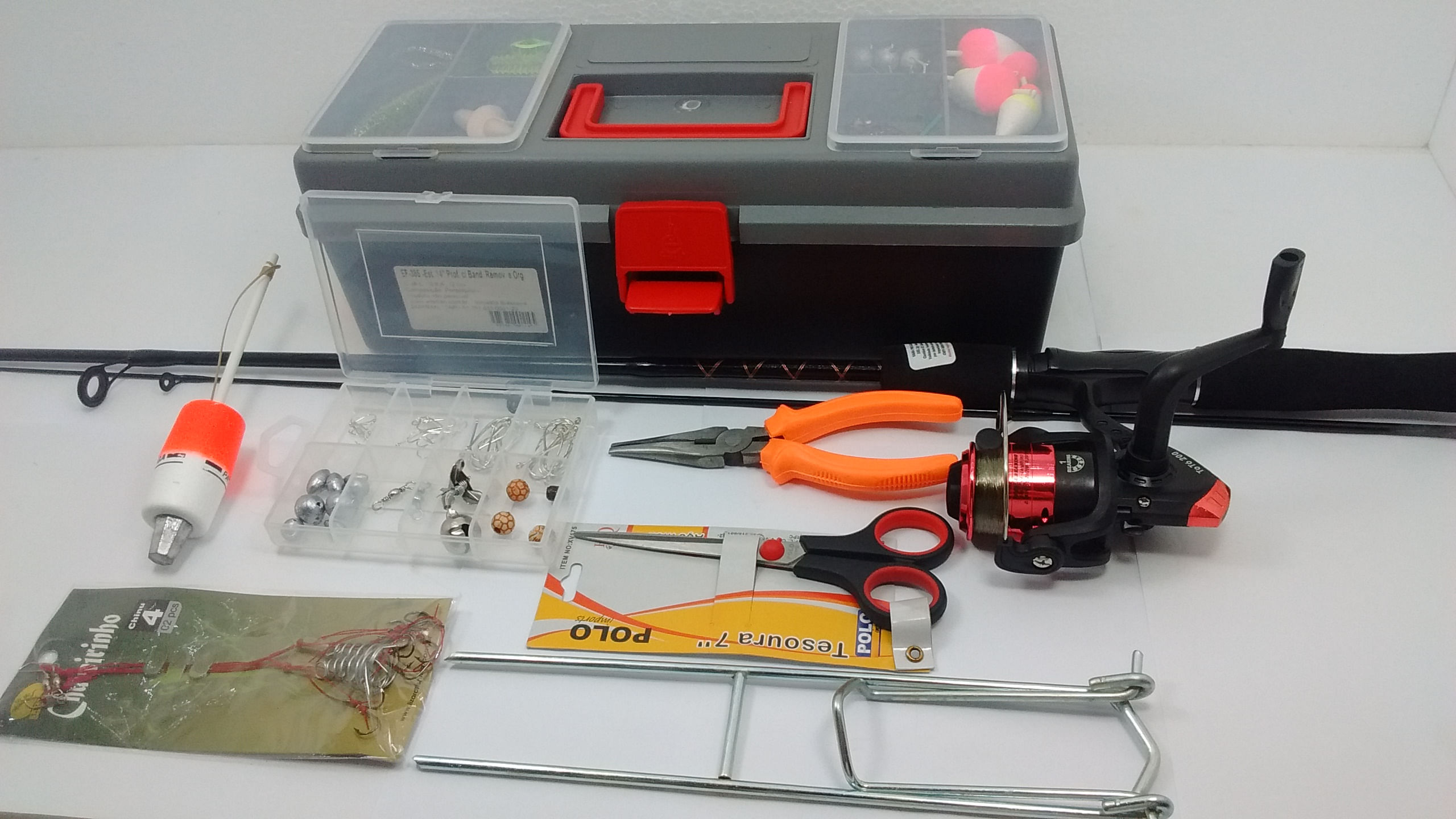 Miniatura Conjunto Pesca Feliz Vara Molinete Maleta Promoção