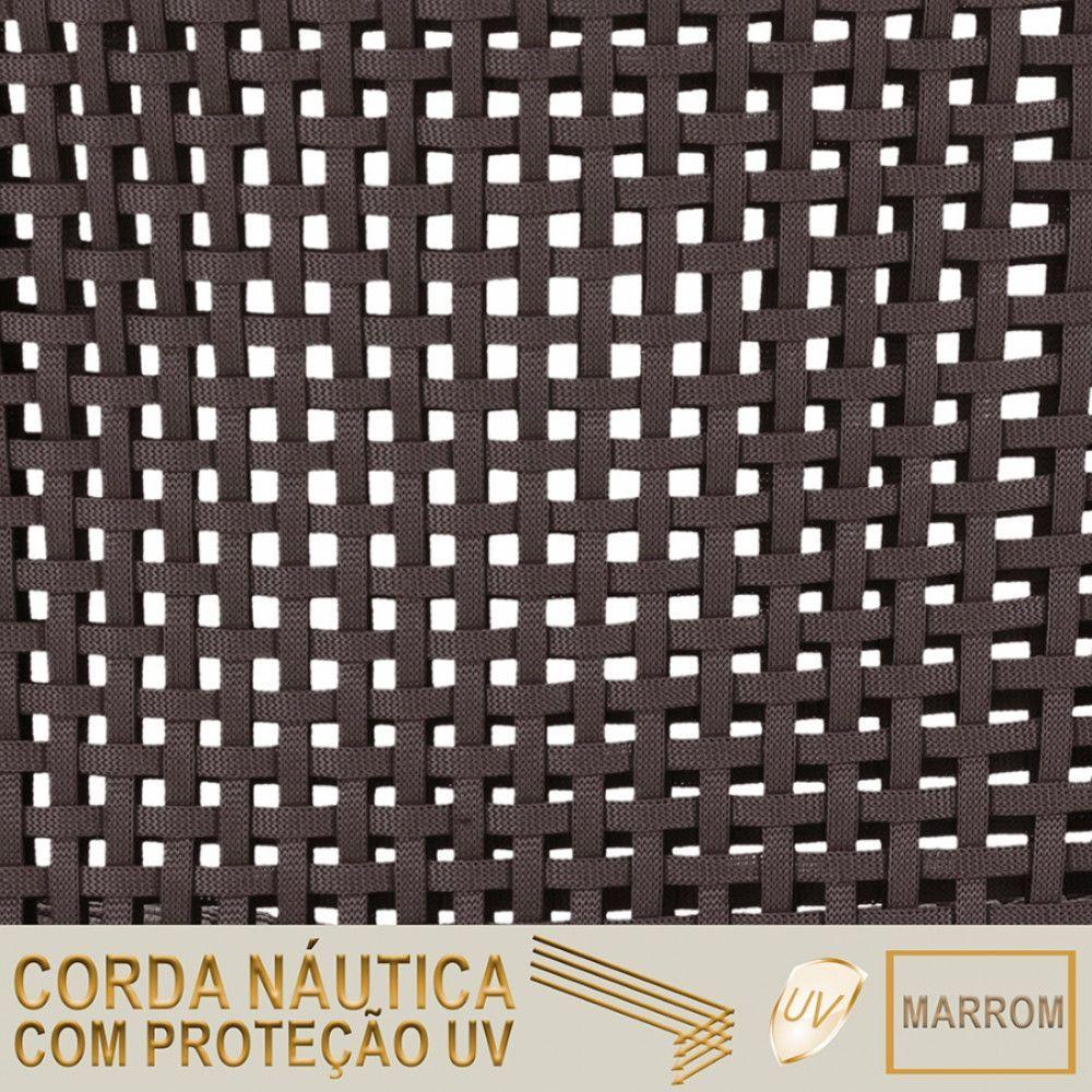 Miniatura 6 Cadeiras Corda Náutica E Mesa Tampo 2,00m Ripado Alumínio Marrom