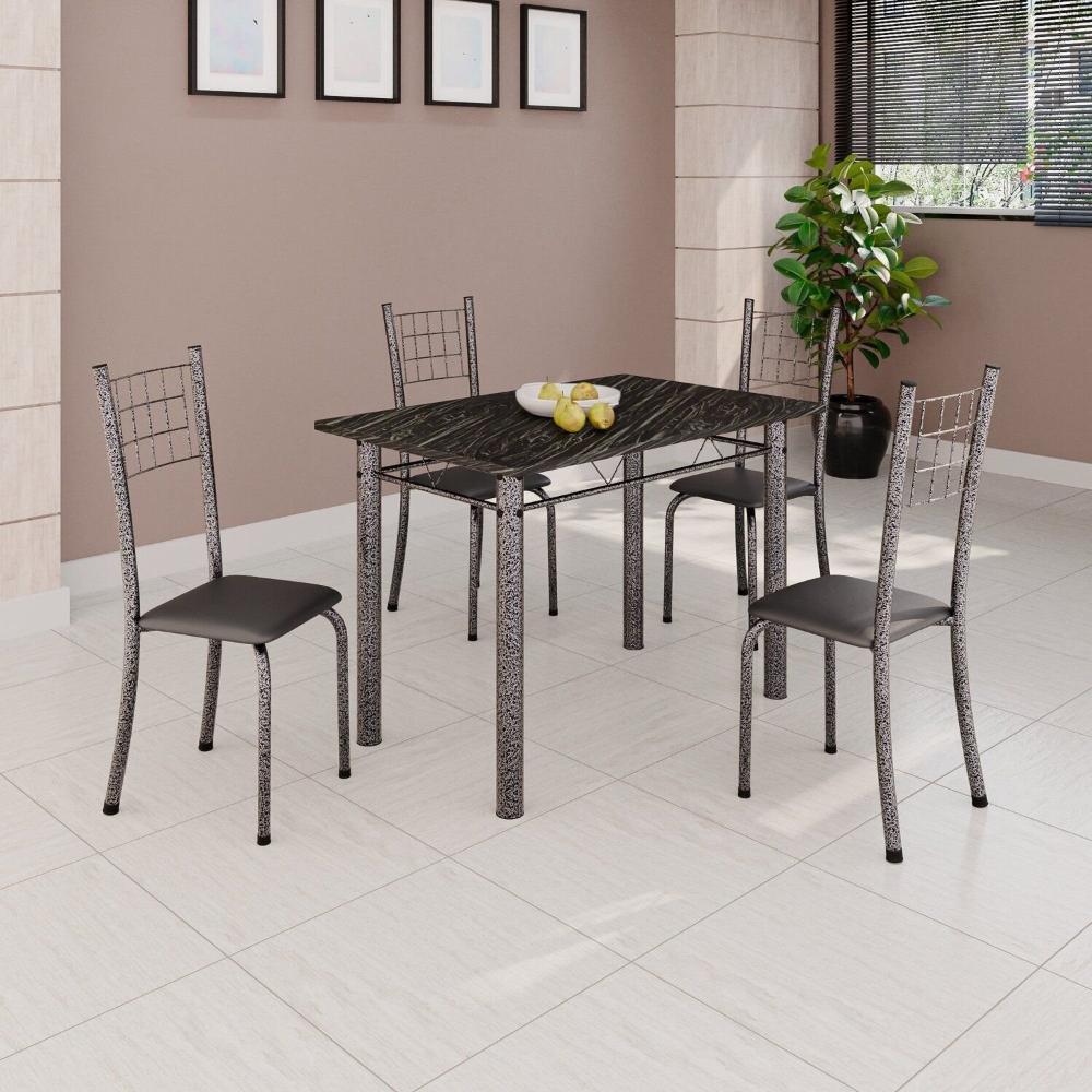 Miniatura Conjunto de Mesa Tubular 100cm X 60cm com Tampo e 4 Cadeiras Dany Preto/Prata