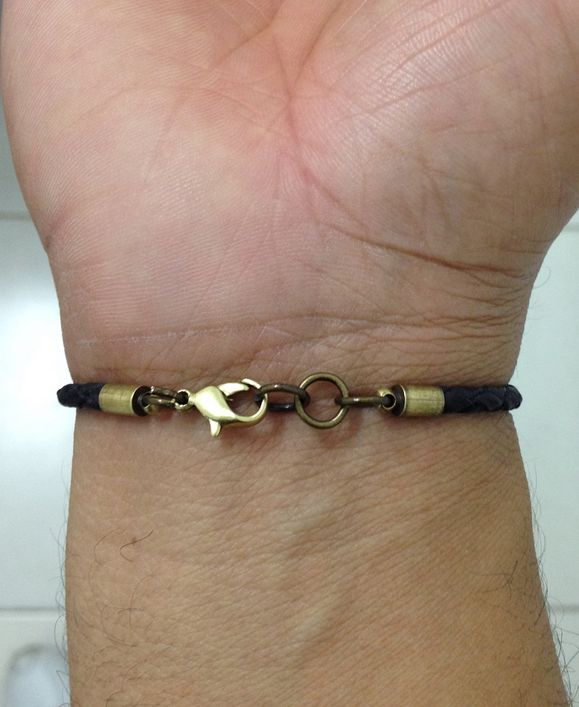 Miniatura Pulseira masculina couro e infinito ouro velho