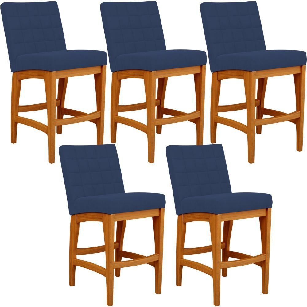 Miniatura Kit 05 Banqueta Baixa Cozinha Bancada L02 Azul Marinho