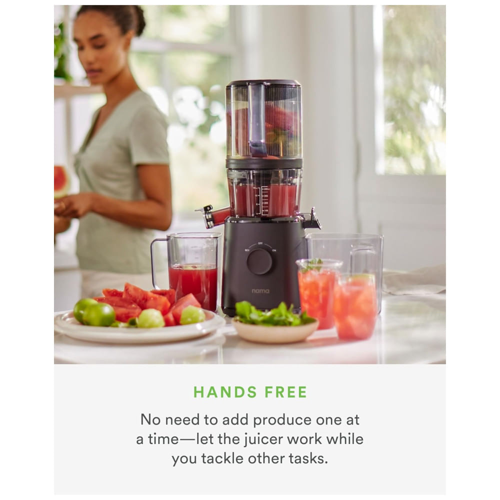 Espremedor de Frutas Nama J2 com Alimentação Automática e Boca Ampla, Ideal para Receitas Inteiras e Menos Desperdício de Alimentos