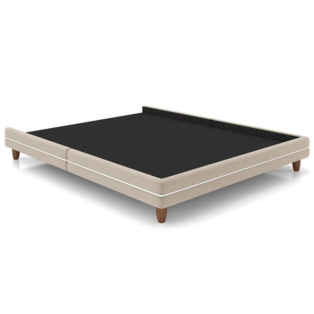 Miniatura Cama Casal Queen Base Box Pés Madeira 168cm Suném P05 Veludo Bege - Lyam Decor