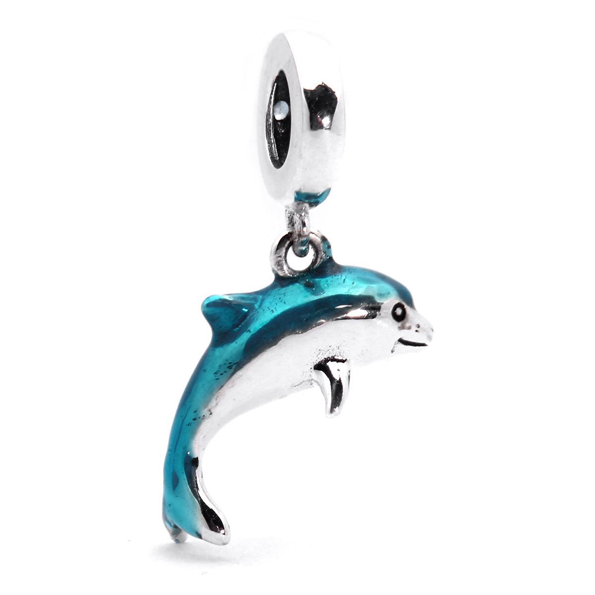 Miniatura Pingente Golfinho - Prata 925 e Zircônia - Azul - 25x16mm