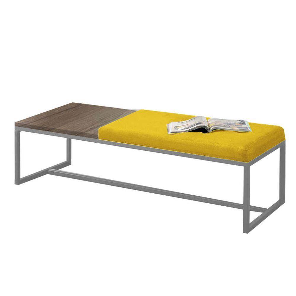 Miniatura Calçadeira Recamier Londres 160cm Cinza Corino Amarelo Mdf Caramelo - Ahazzo Móveis