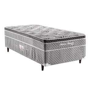 Miniatura Cama Box Conjugada Solteiro Herval Nature com Pillow Inn e Molas Bonnel 56x88x188cm - Cinza/Branco Floral