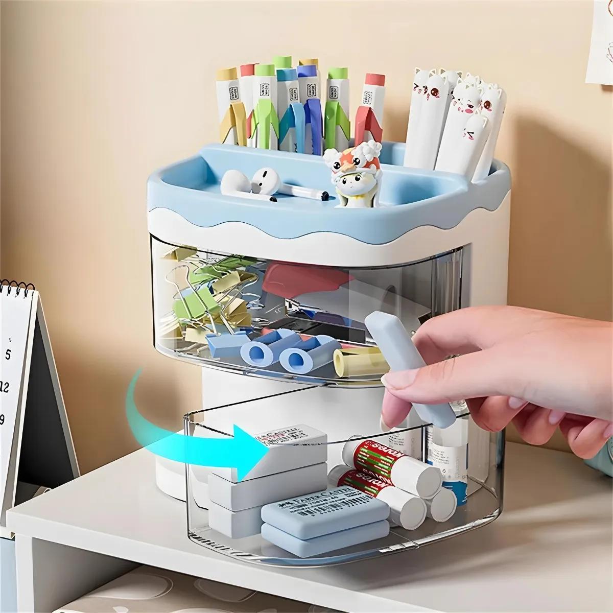 Porta Treco Azul E Branco Multiuso Com Gaveta Top House