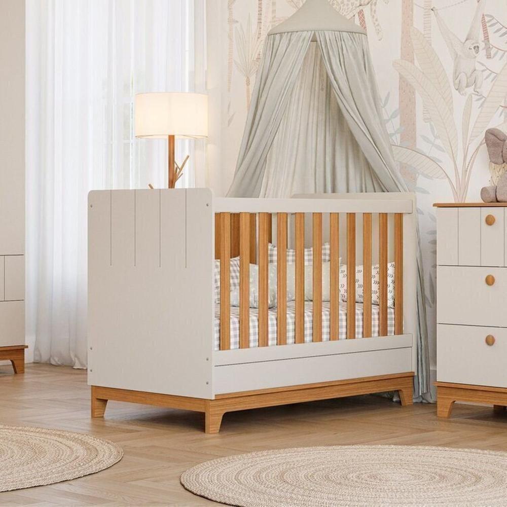 Miniatura Quarto de Bebê 1 Berço 1 Cômoda 6 Gavetas 1 Guarda Roupas 4 Portas 4 Gavetas Chantilly Off White/Nature