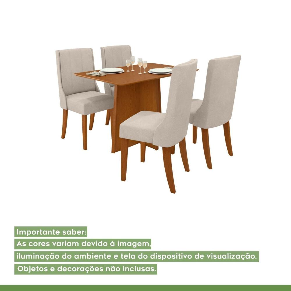 Conjunto Mesa 120cm Celebrare Tampo Mdf no Glass e 4 Cadeiras Celina Frassino/ Creme