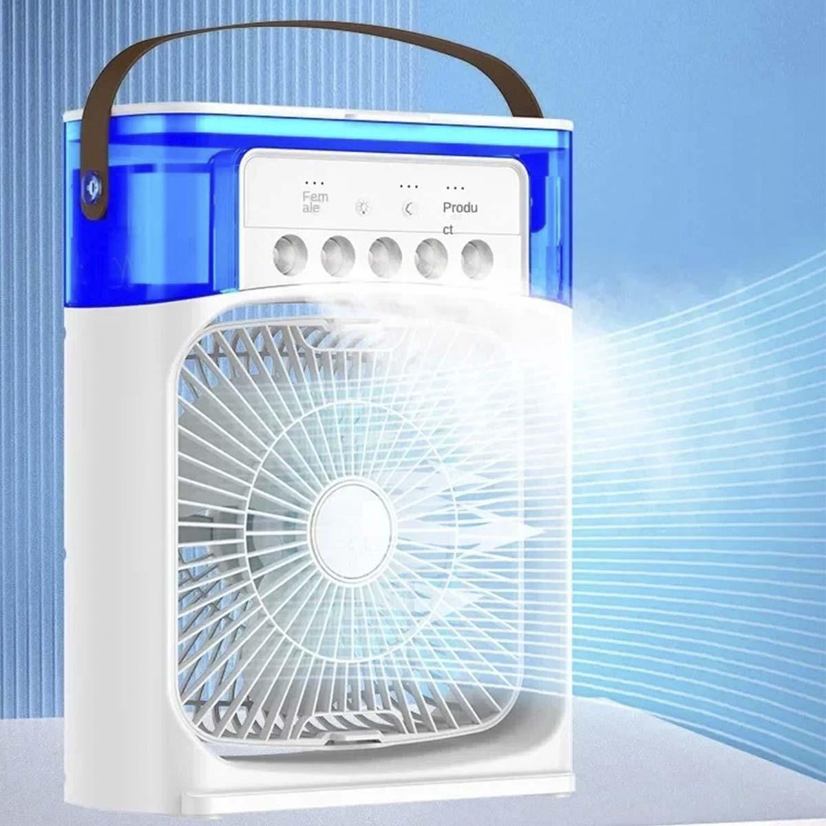 Miniatura Ventilador Umidificador 3 Velocidades Usb C Rgb Preto