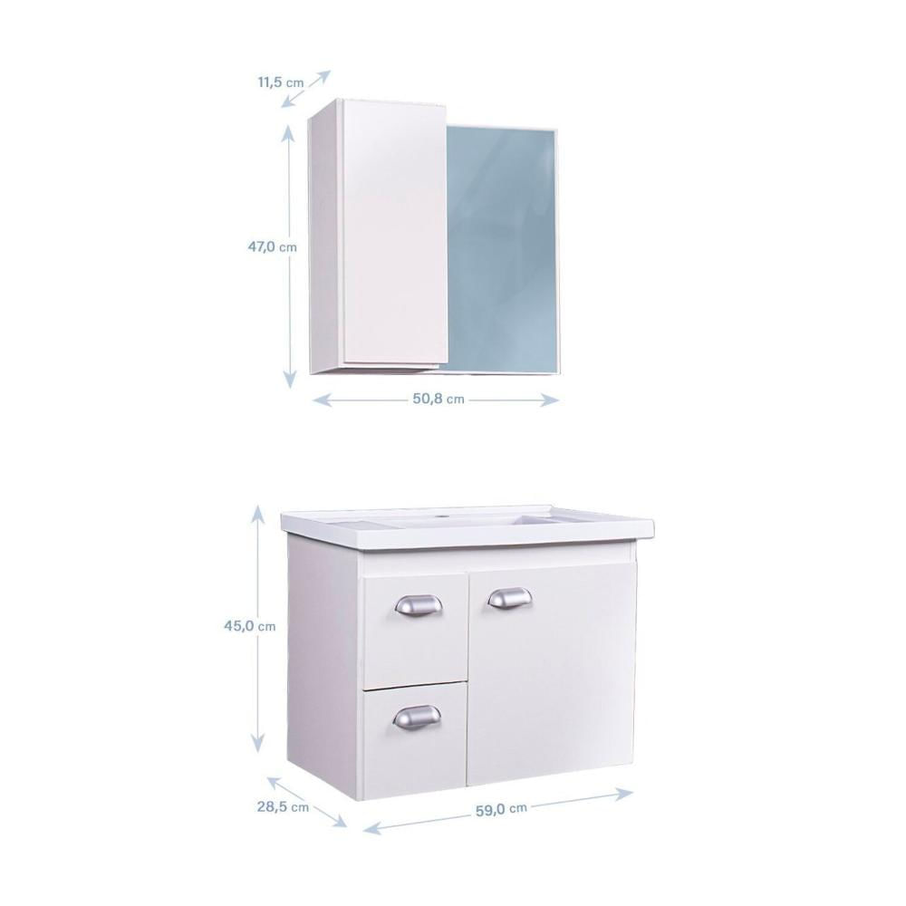 Miniatura Gabinete de Banheiro com Espelheira Kit Campinas 60cm Branco