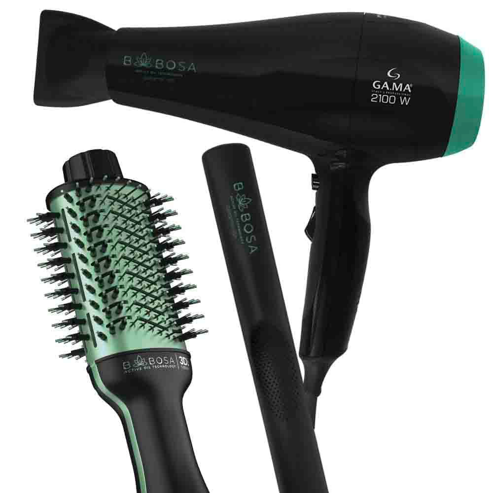 Kit Secador, Escova e Prancha de Cabelo Babosa